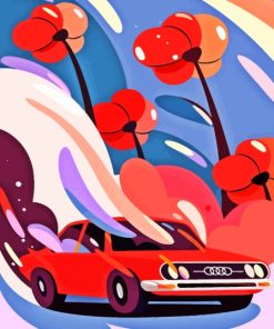 Illustration of Audi 80 and Flower Scene Paint By Numbers