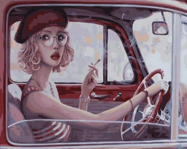 Smoking Lady Car Scene Paint By Numbers