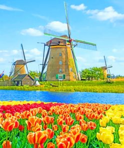 Windmills of Kinderdijk Paint By Numbers