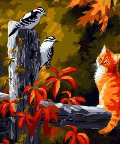 Kitten and Birds Delight Paint By Numbers