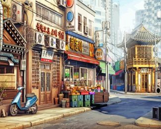 Korean Anime Streets Paint By Numbers