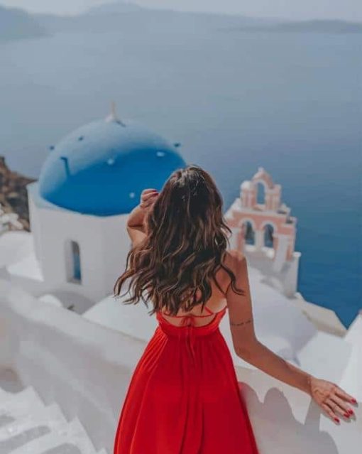 Lady-enjoying-Santorini-greece-paint-by-numbers