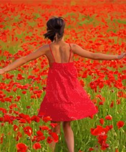 Lady in a Blossom-Filled Poppy Field Paint By Numbers