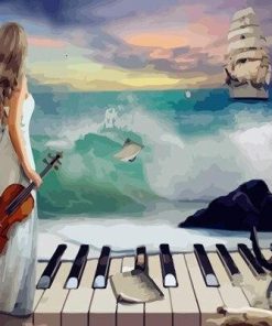 Beach Melody with Piano and Violin Paint By Numbers