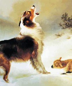 Lamb Sheep and Dog Snow Scene Paint By Numbers