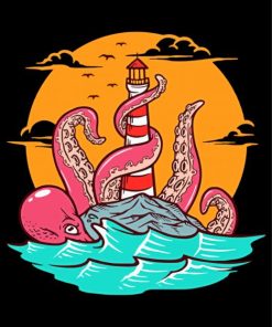 Lighthouse and Octopus Oceanic Paint By Numbers