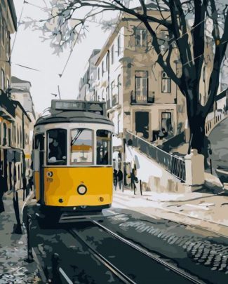 Lisbon Cityscape Yellow Bus Paint By Numbers