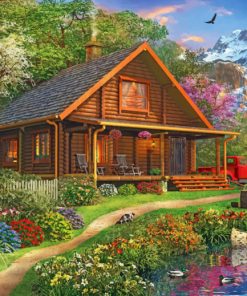 Forest Log Cabin Scenery Paint By Numbers