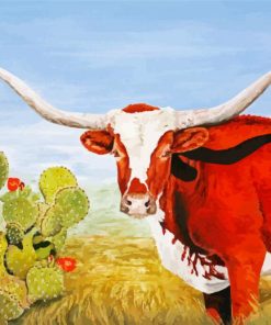 Longhorn Cows with Cactus Paint By Numbers