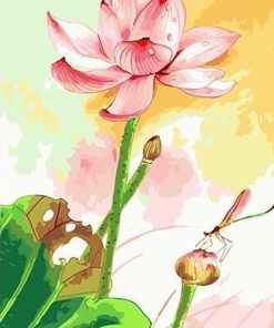 Lotus and Pink Dragonfly Paint By Numbers