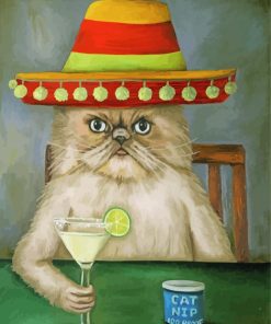 Mad Cat in Sombrero Paint By Numbers