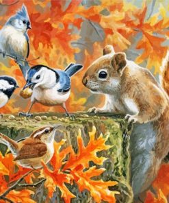 Mischievous Squirrel and Birds Paint By Numbers