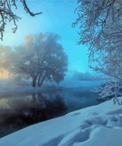 Misty Sunrise Winter Scene Paint By Numbers