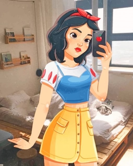 Modern-snow-white-taking-a-mirror-selfie-paint-by-number