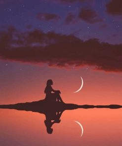 Silhouette Girl and Crescent Moon Paint By Numbers
