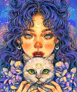 Moonlit Girl and Cat Paint By Numbers