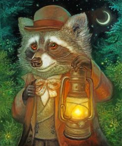 Mr Raccoon Lantern Scene Paint By Numbers