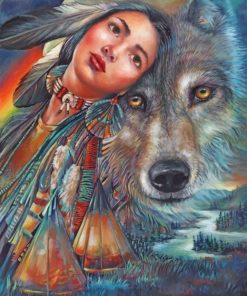 Native Woman with Wolf Paint By Numbers
