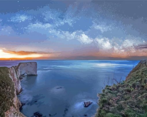 Old-Harry-Rocks-at-night-paint-by-numbers