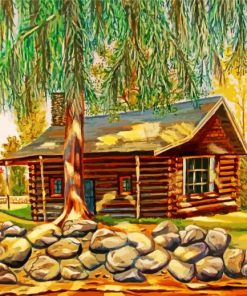 Log Cabin Nature Scene Paint By Numbers