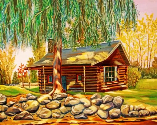Old-Log-cabin-paint-by-number