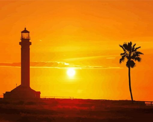 Orange-County-lighthouse-at-sunset-paint-by-number