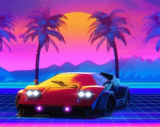 Palm-trees-with-car-lamborghini-paint-by-number