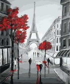 Paris Cityscape in Black and Red Paint By Numbers