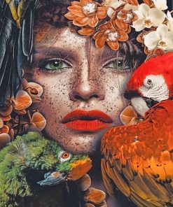 Parrots and Woman Art Paint By Numbers
