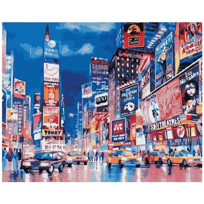 Rainy Times Square Cityscape Paint By Numbers