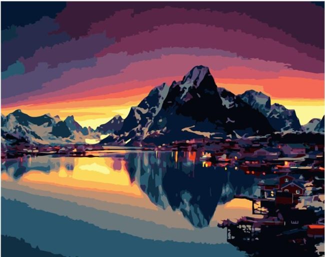 Mountain Lake Sunset Paint By Numbers