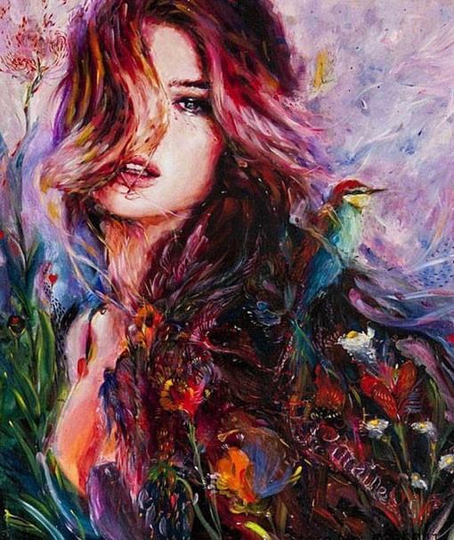 Finalizing Red Haired Woman Abstract Paint By Numbers artwork