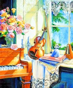 Piano and Violin Still Life Paint By Numbers