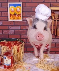 Cute Pig Eating Spaghetti Paint By Numbers