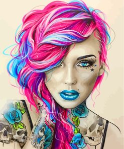 Blue and Pink Hair Girl Paint By Numbers