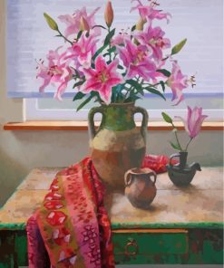 Pink Lily Vase Blooms Paint By Numbers