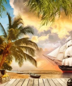 Island Pirate Ship Seascape Paint By Numbers