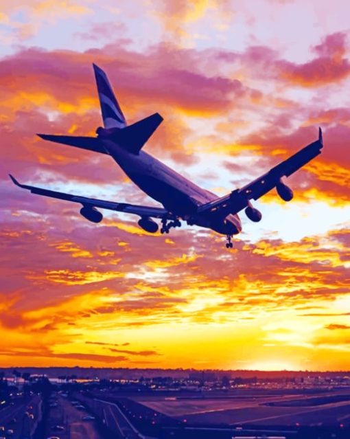 Plane-over-sunset-paint-by-numbers