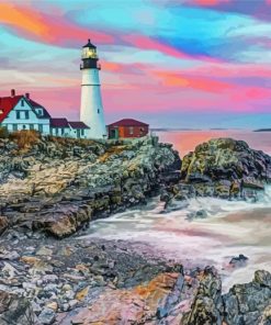 Portland Lighthouse at Sunset Paint By Numbers