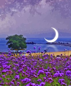Purple Blossom Beach Moon Paint By Numbers