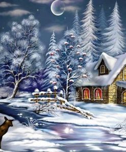Snowy Christmas Night Paint By Numbers