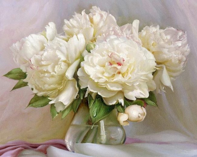 White Flowers Vase Paint By Numbers