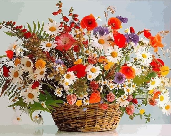 Colorful Flower Basket Paint By Numbers