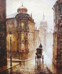 Vintage Rainy Street Scene Paint By Numbers