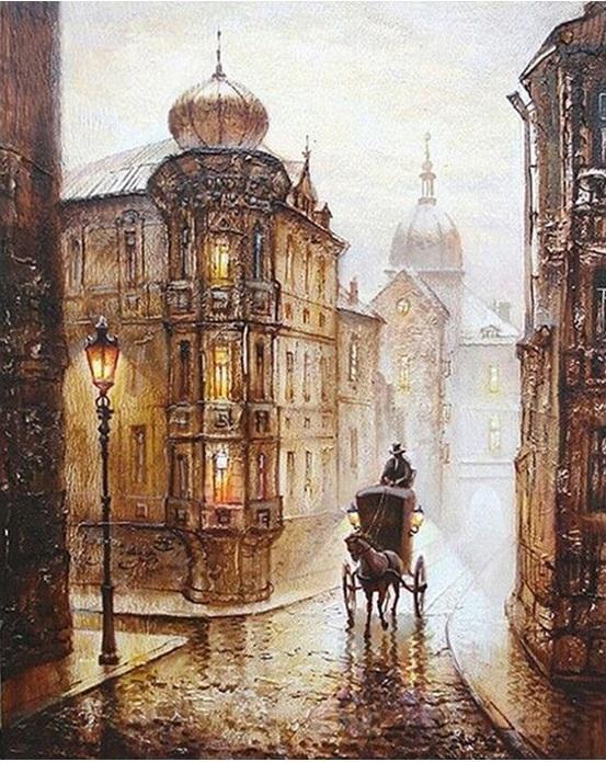 Finalize your Vintage Rainy Street Scene Artwork