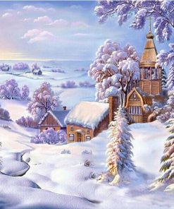Winter Village Landscape Paint By Numbers