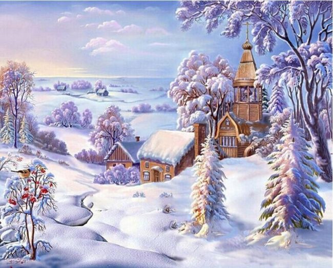 Winter Village Landscape Paint By Numbers