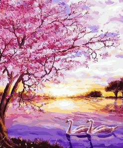 Romantic Cherry Tree Landscape Paint By Numbers