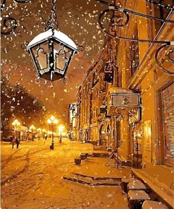 Christmas Lamp Snowy Scene Paint By Numbers