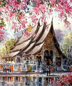 Cherry Blossom Temple Landscape Paint By Numbers